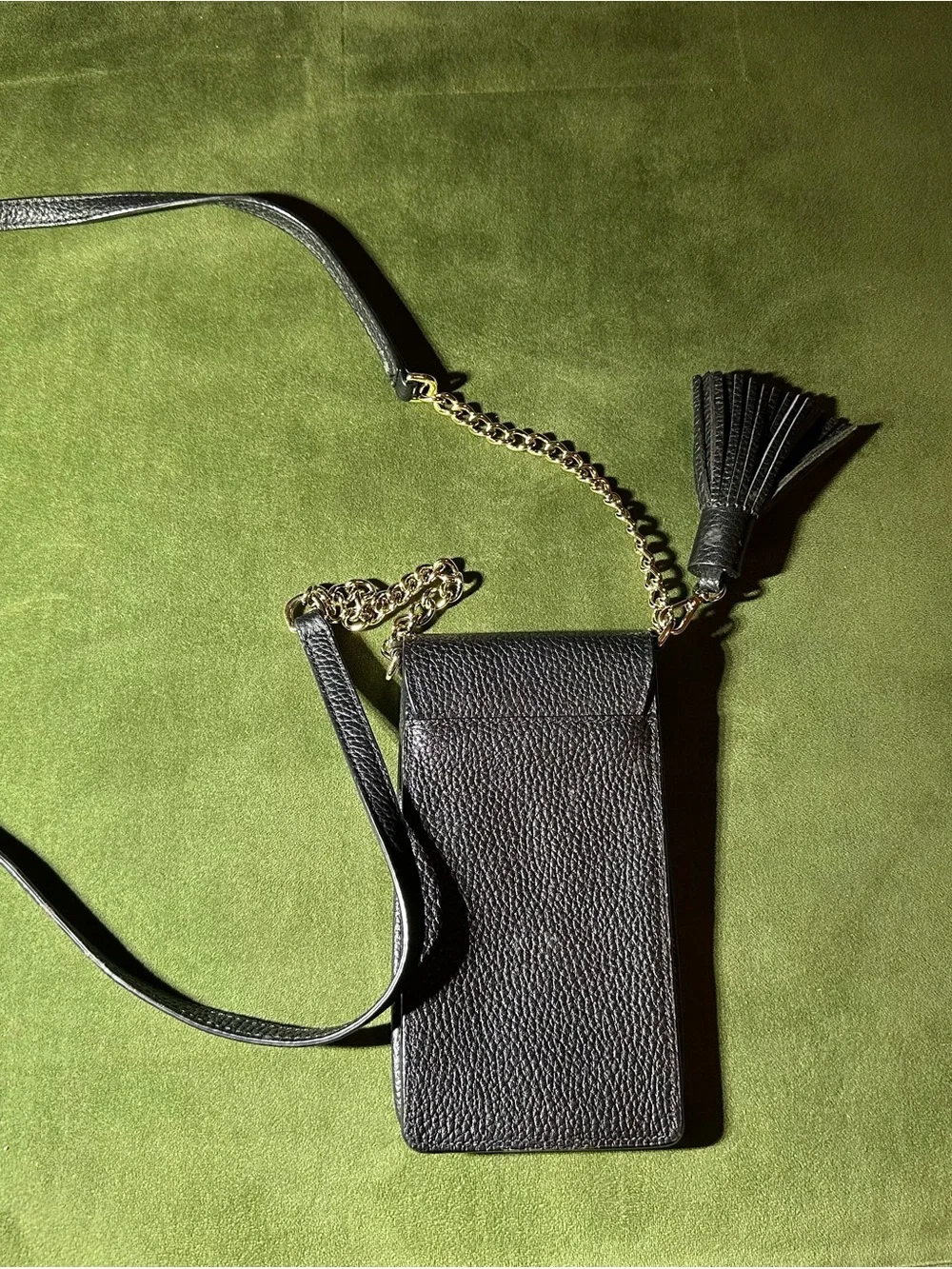 kate spade Black Pebbled Leather Crossbody Phone Pouch with Tassel